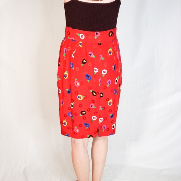 UNGARO TER EMANUEL Red Abstract Floral Skirt - Picture 3 of 6